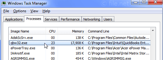 Quickbooks Not Responding -windows task manager