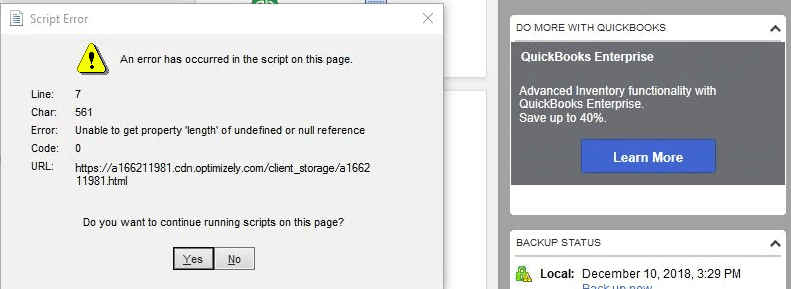 Quickbooks script error Quickbooks script error