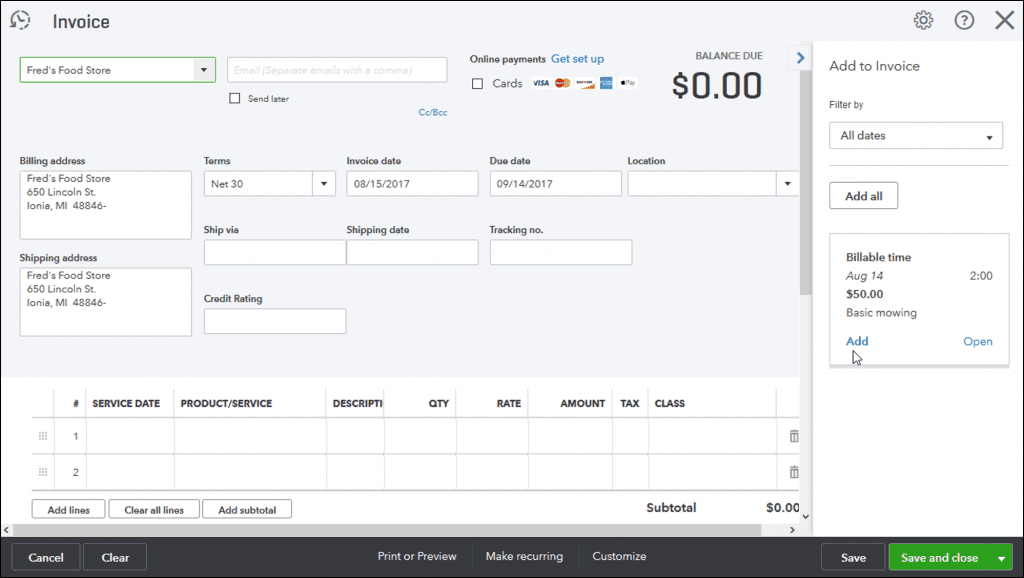 how to create an invoice in Quickbooks