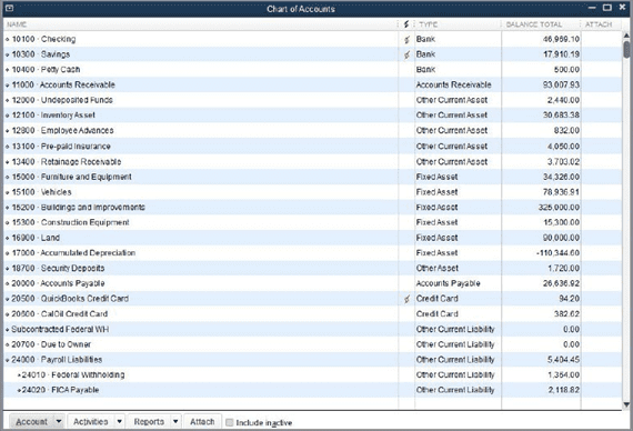 set up a chart of accounts in quickbooks