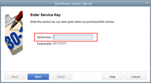 enter payroll service key quickbooks