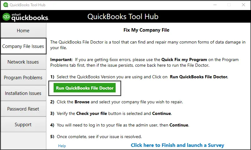 Launch QB File Doctor - The file specified cannot be opened error message