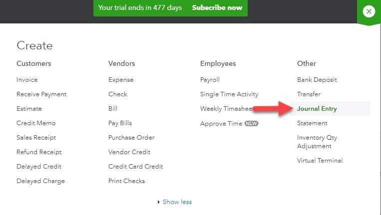 QuickBooks journal entry