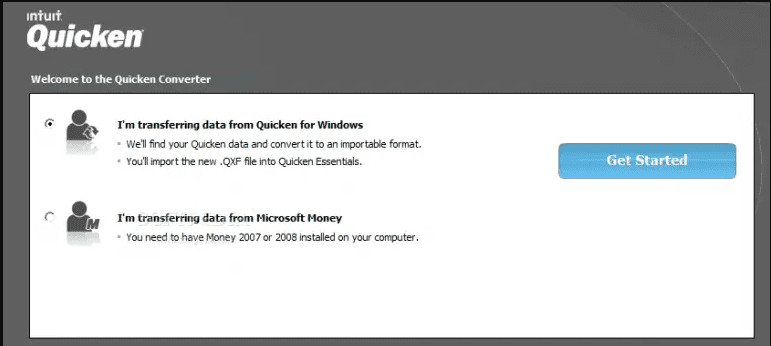 I am transferring data from Quicken for Windows option