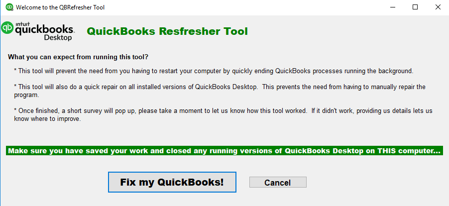 QuickBooks Refresher Tool Description