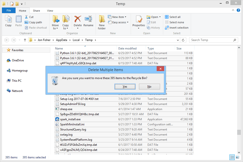 QuickBooks error 1706 delete temp files