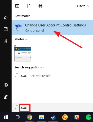 Change user account control