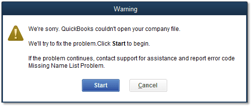 quickbooks error missing name list problem 