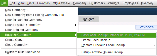 Backup of the company file