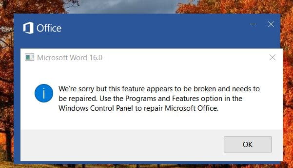 Damaged Microsoft Office