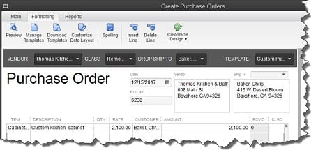 purchase order in quickbooks