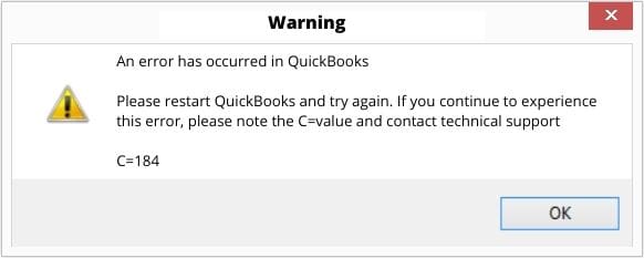  QuickBooks Error Code C=184