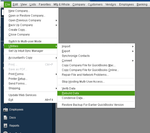 click on Utilities and choose Rebuild Data