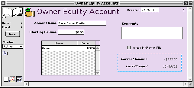 click on the Owner Equity account and tap on Save and Close