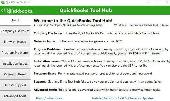 Download and install the QuickBooks tool hub