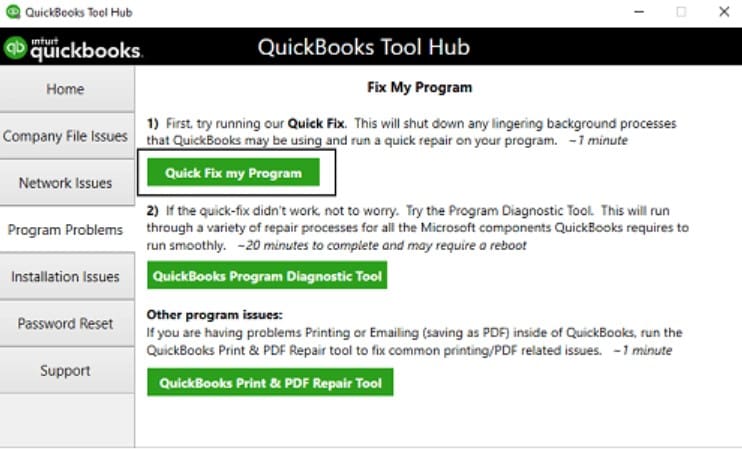 execute Quick Fix My program
