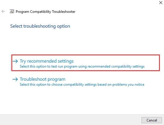 Run app compatibility troubleshooter