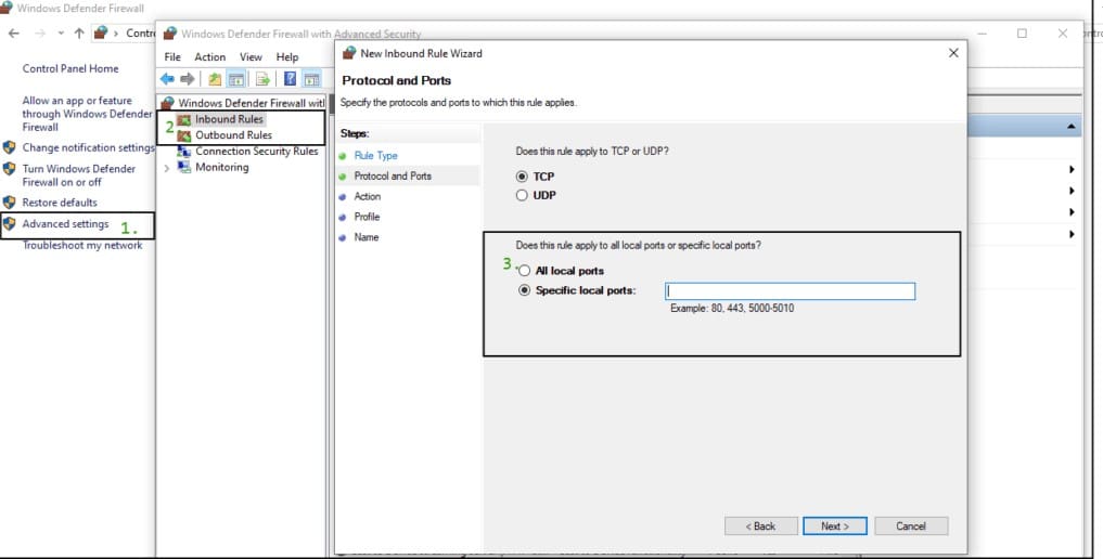 check the firewall settings